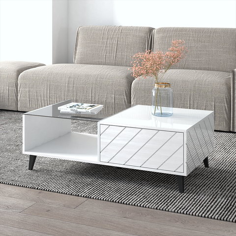 Berlioz Creations Amelie Coffee table with storage box, High gloss  white/Black, 113 x 60 x 40 cm, 100% Made in France: Buy Online at Best  Price in UAE 