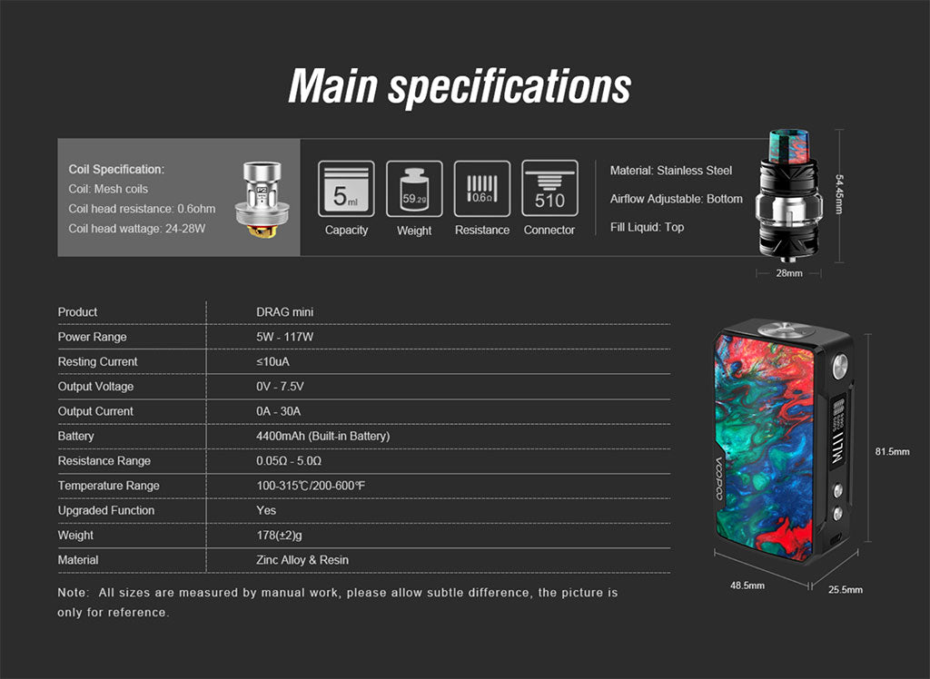 VooPoo Drag Mini Wholesale Specifications