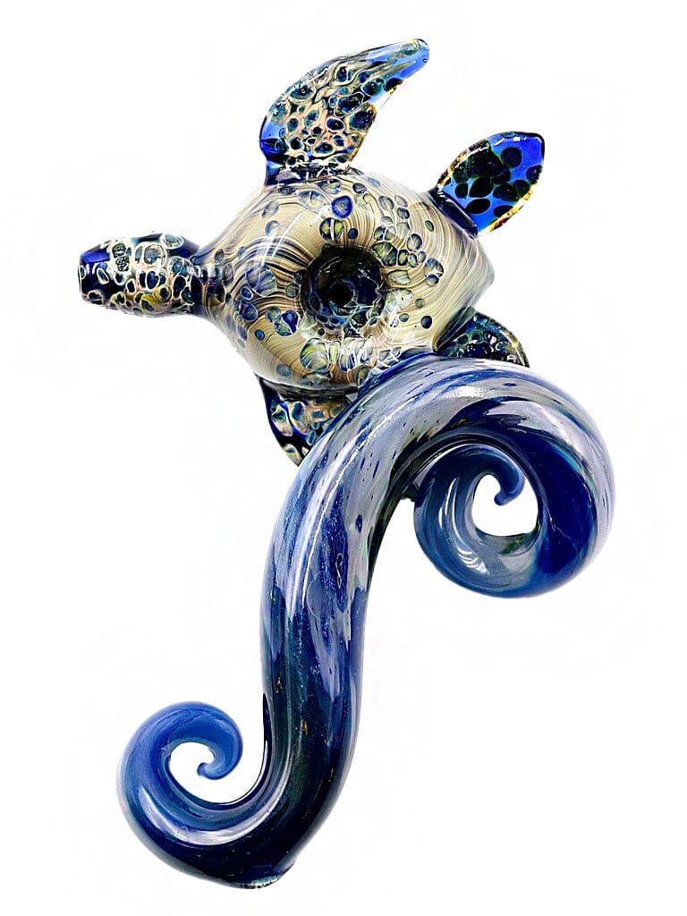 Blue Moon Honeycomb Frit Turtle Hand Pipe (7")