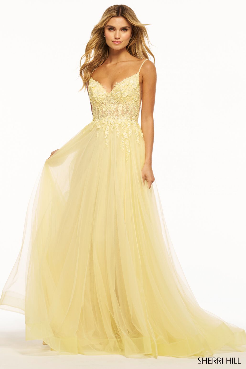 SHERRI HILL - 55998 - LACE BODICE TULLE A-LINE GOWN