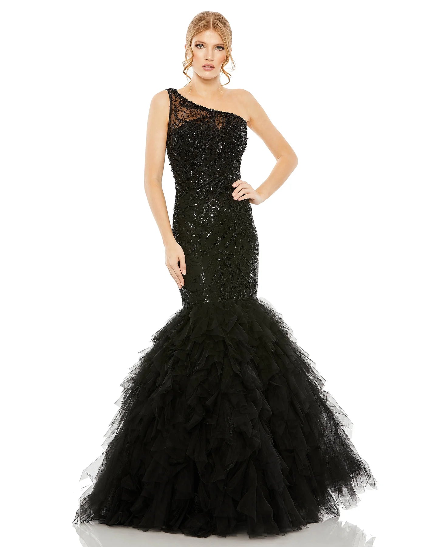 Mac Duggal - 93747 - Embellished One Shoulder Mermaid Gown