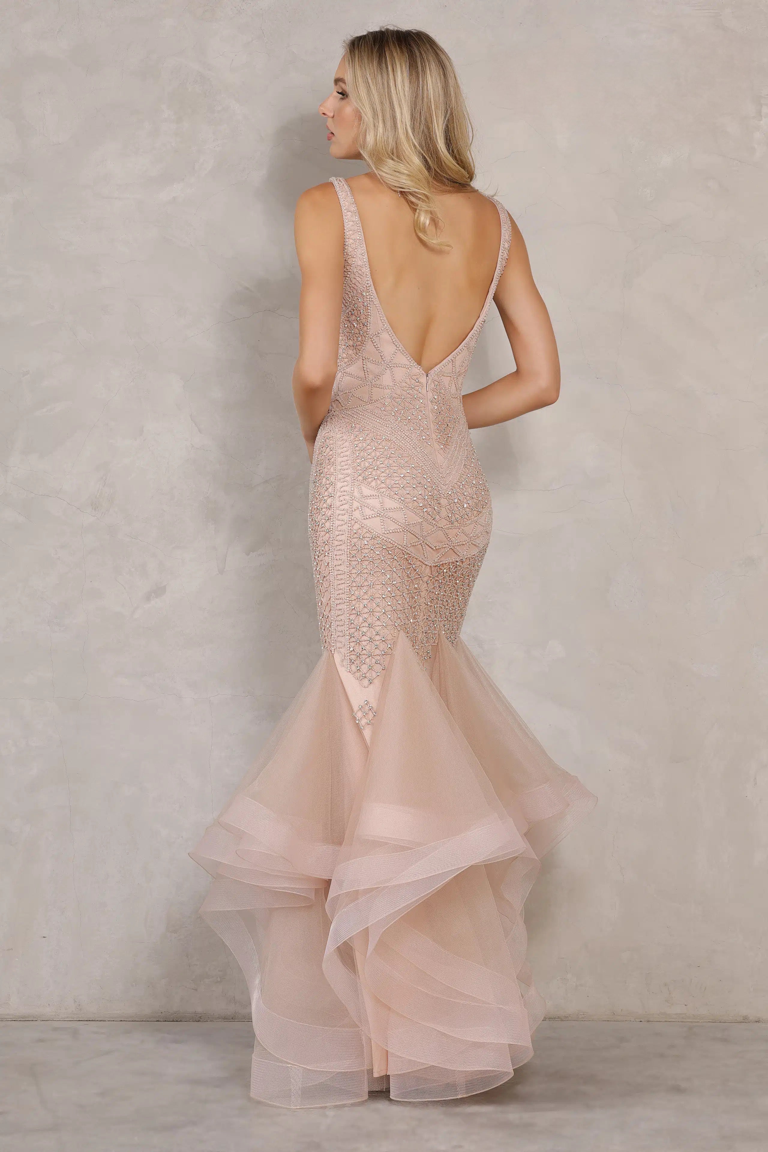 Terani - 2215P0028 - Beaded Fit And Flare With Mermaid Tulle Skirt Dress