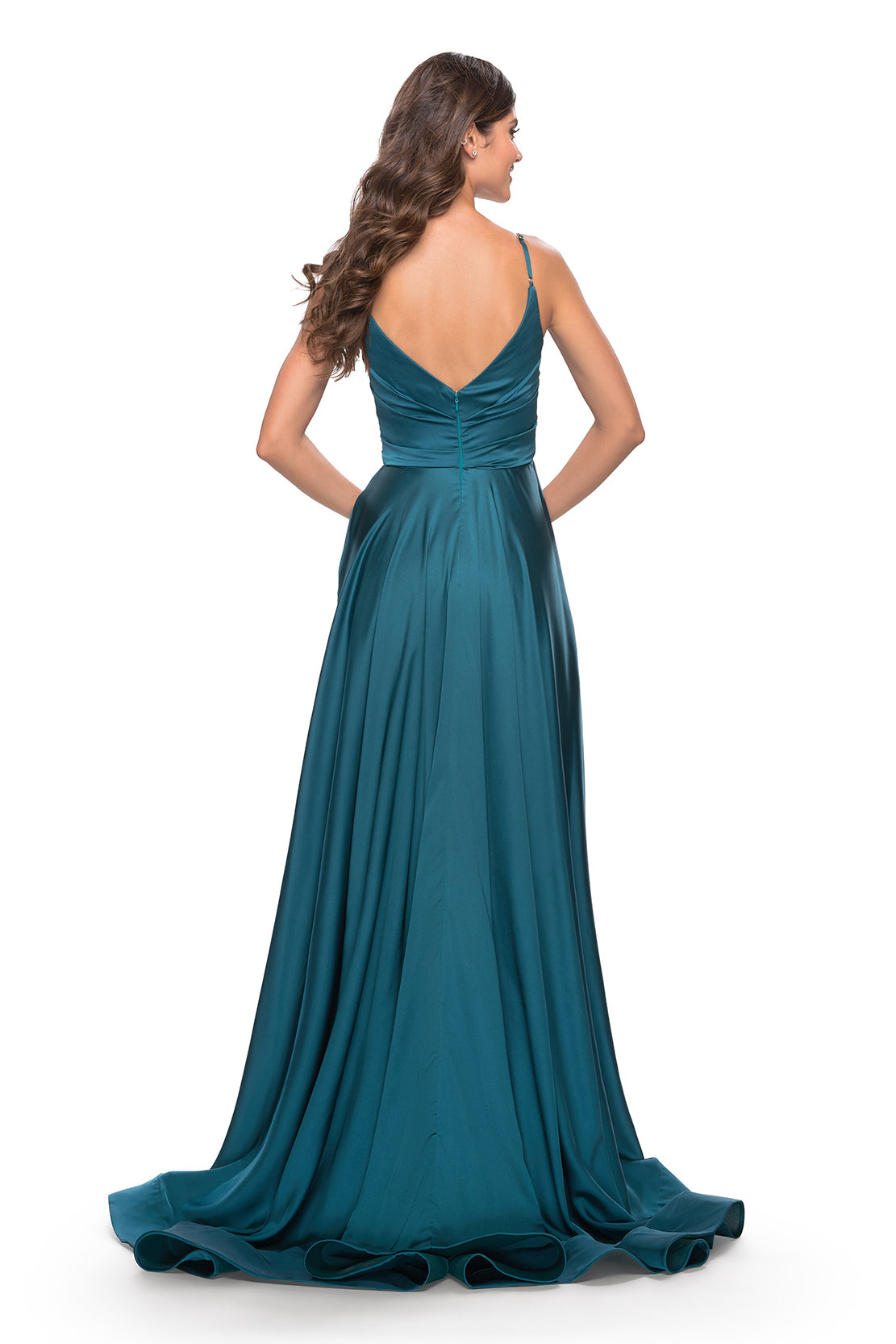 LA FEMME - 31505 - A-Line Satin Gown with Ruched Bodice