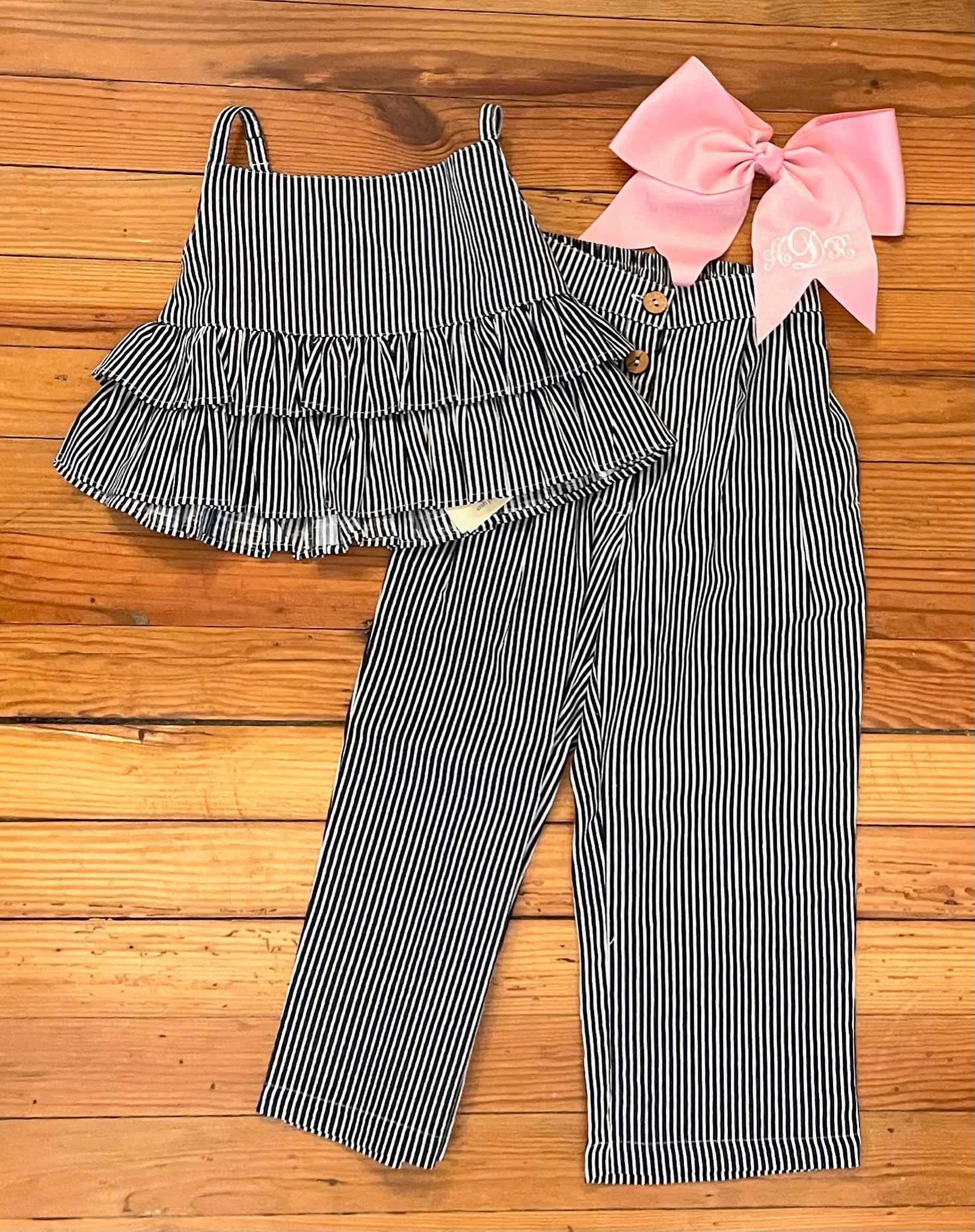 Toddler Girls Spaghetti Strap Ruffle Crop Top and Button Pants
