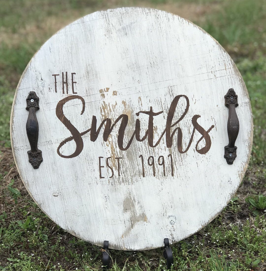 large round wooden serving tray