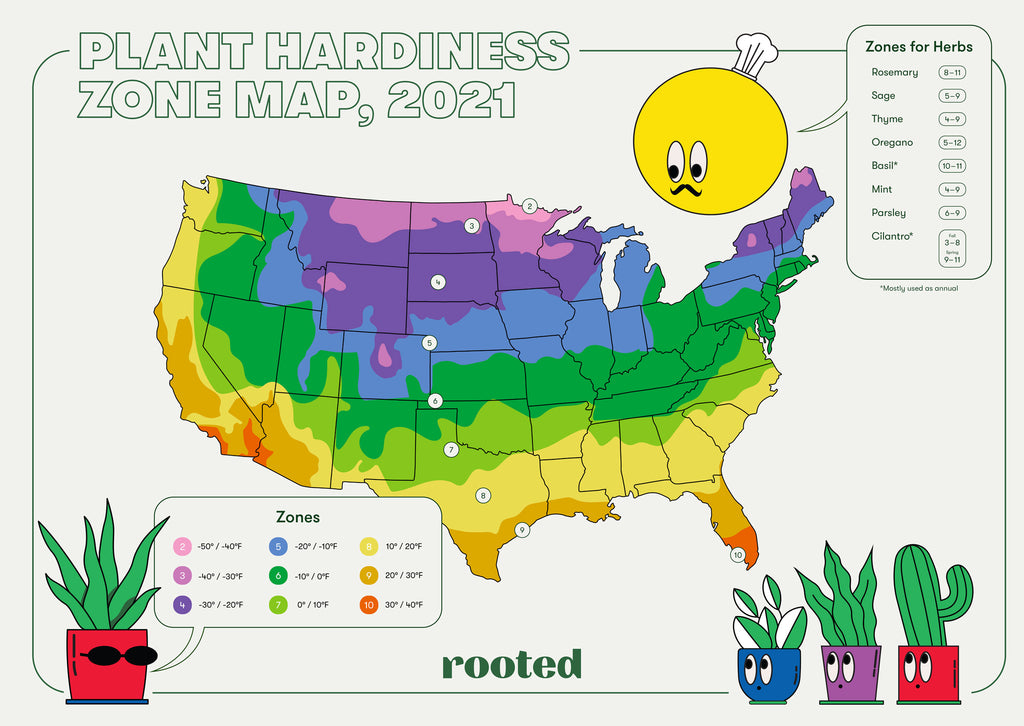 A plant hardiness zone map of the United States.