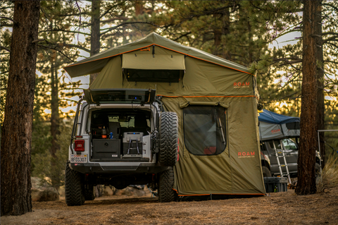 Jeep Wrangler with Roam Vagabond XL Roof Top Tent and Annex 