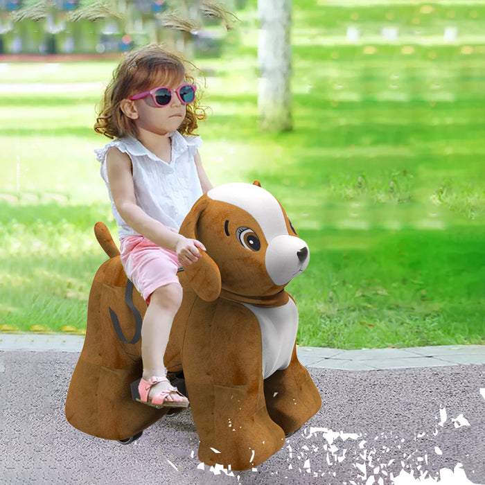 girls riding stuffed animals