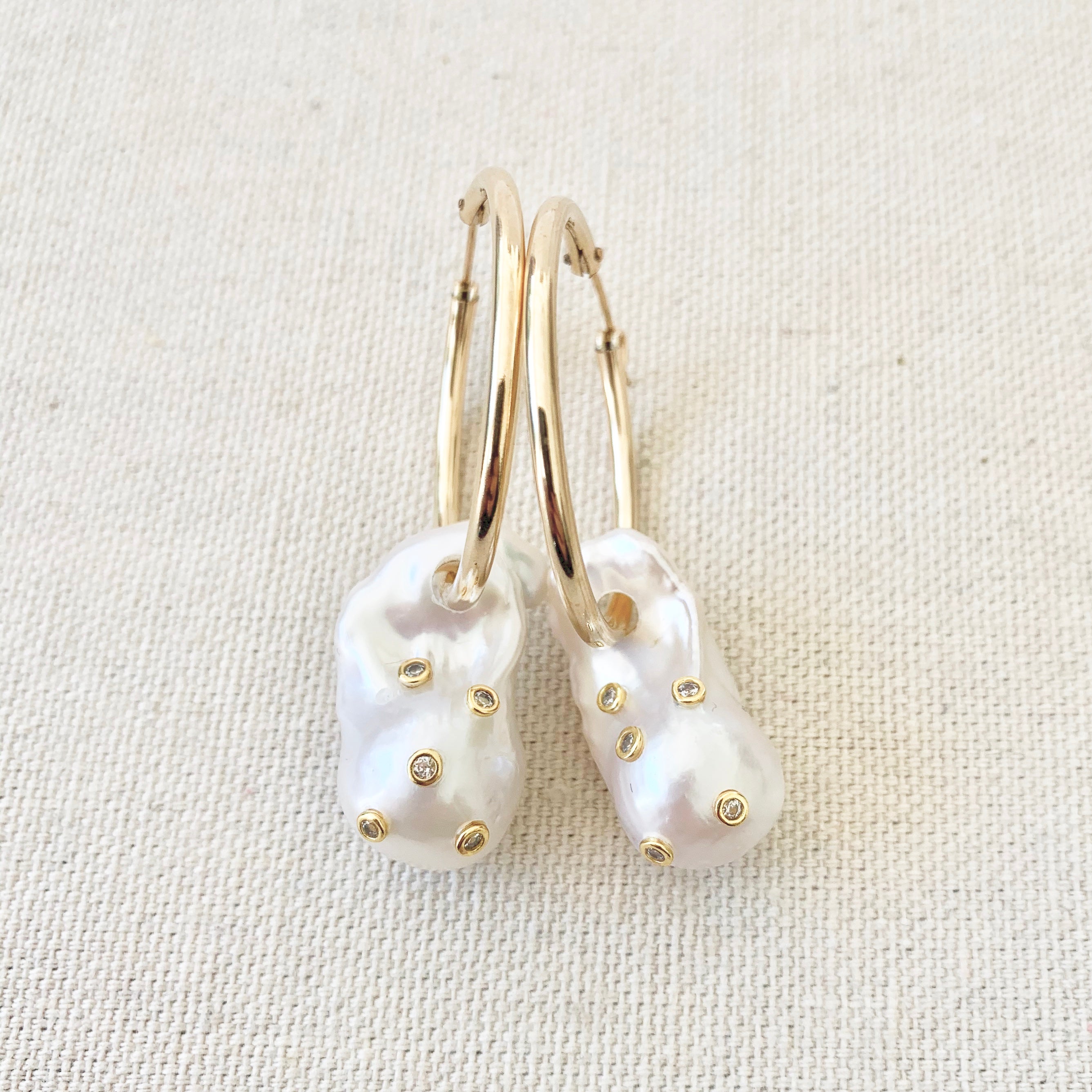 Studded Baroque Pearl Hoops