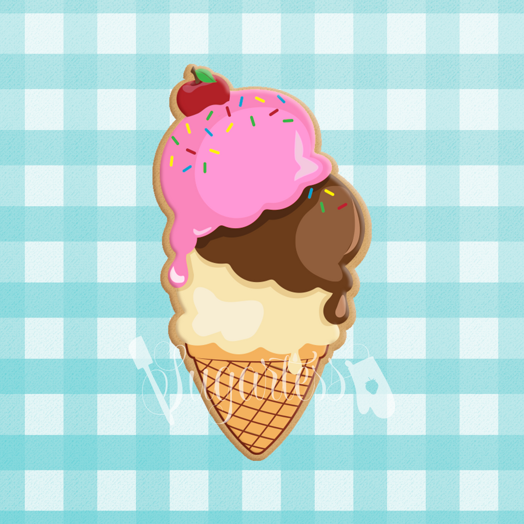 Kawaii Triple Scoop Ice Cream Cone | Sticker