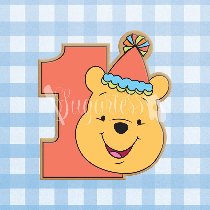 Number One Winnie Pooh Bear with Party Hat Cookie Cutter Shopify ...