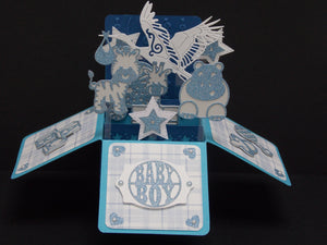 Handmade Luxury Baby Boy Blue Baby 3d Pop Up Box Card