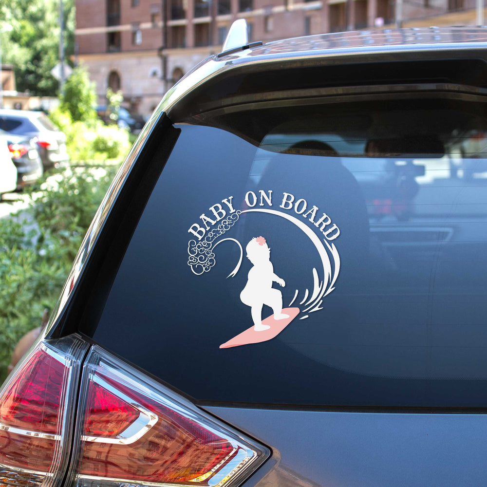 Download Baby On Board Surfing Girl Commercial Use Car Decal Cut Files Peculiar People Designs