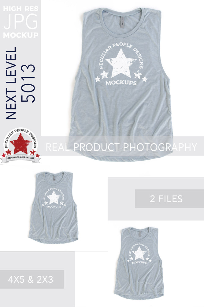 Download Mockup Next Level 5013 Muscle Tank Top Stonewash Blue Peculiar People Designs