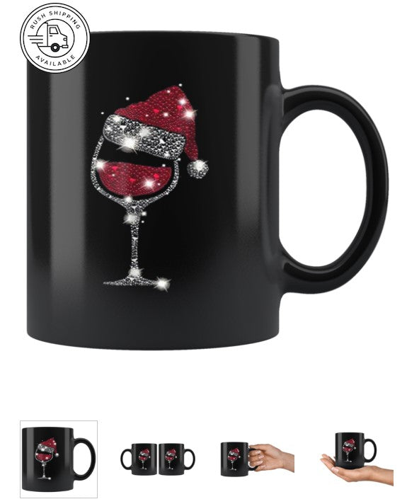 Diamond Wine Glasses Santa Hat Christmas Mug