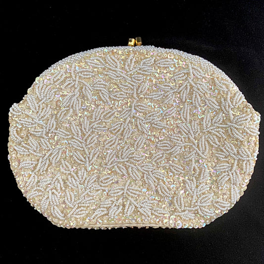 Vintage La Regale Handmade Beaded Pearlized White Purse Cocktail Clutch