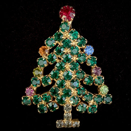 1950s Hobe Rhinestone Christmas Tree Pin - Retro Kandy Vintage