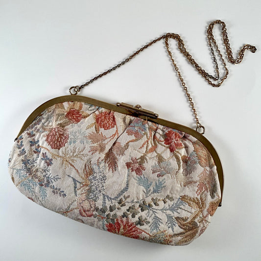 Reversible Purse, 1950s Tapestry & Black Patent Leather Handbag