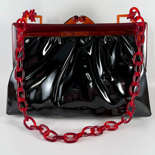 Purse - Patent Leather with Tortoise & Gold Chain