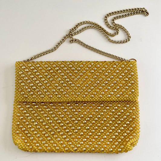 Jeromes Beaded Purse Gold Clutch 80s