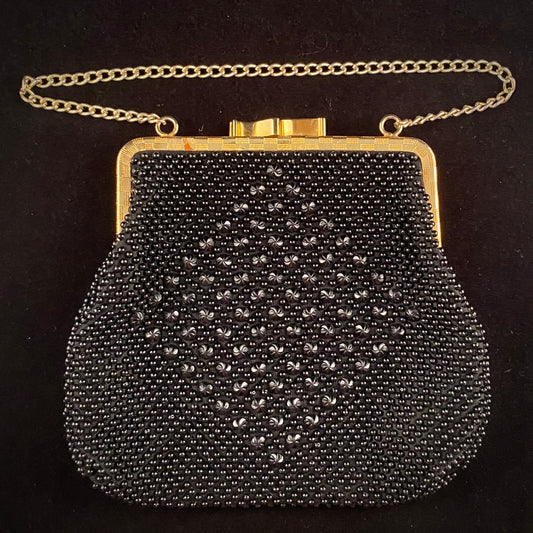 Vintage 70's/80's White Beaded Purse with Gold Chain by La Regale Ltd.