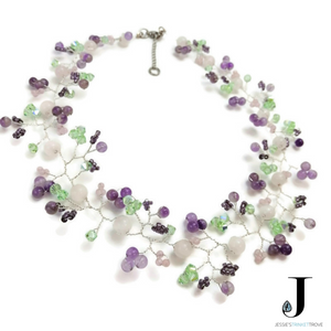 Whimsical Necklace and Hair Vine - Sweet Pastel Rose Quartz and Amethyst