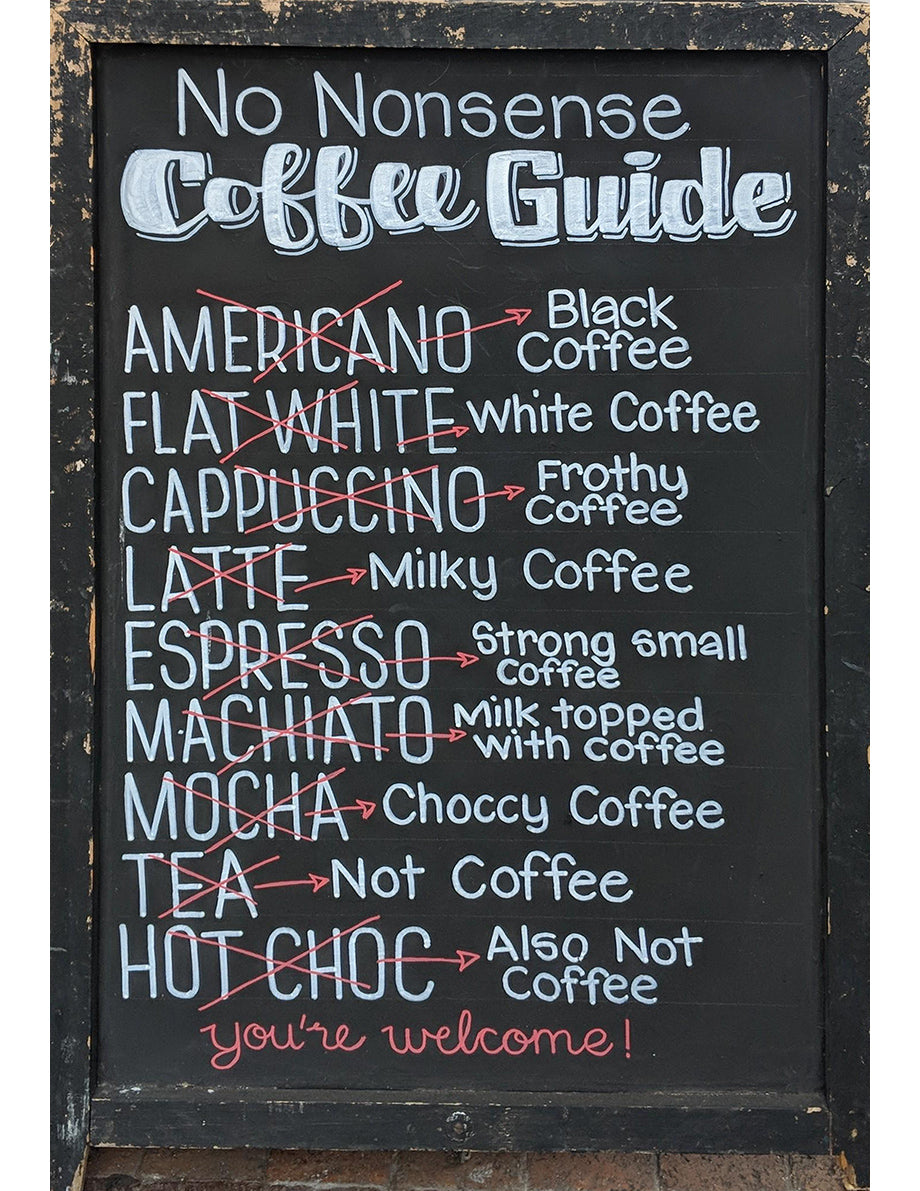 no nonsense coffee menu