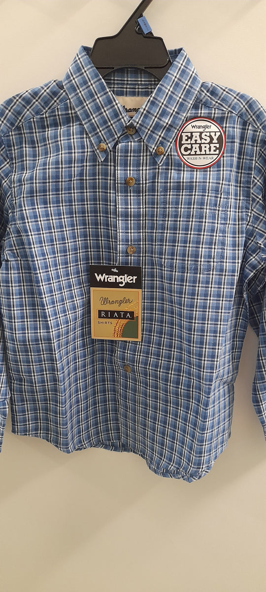 Wrangler Boys Riata Shirt Blue check – Limestone Clothing