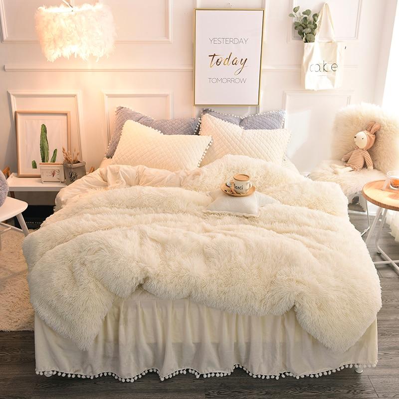 Fluffy Duvet Cover Pompoms Fringe Ruffles