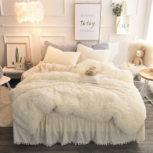 Fluffy Duvet Cover Pompoms Fringe Ruffles