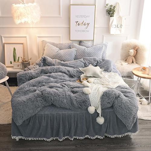 Fluffy Duvet Cover Pompoms Fringe Ruffles