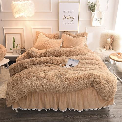 Fluffy Duvet Cover Pompoms Fringe Ruffles