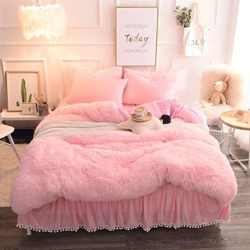 Fluffy Duvet Cover Pompoms Fringe Ruffles