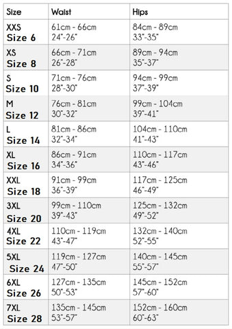 Womens Underwear size chart