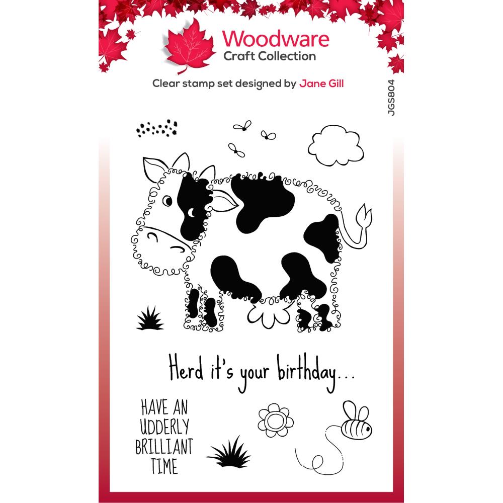 Woodware 4"x6" Clear Stamp: Fuzzie Friends, Connie The Cow (JGS804)