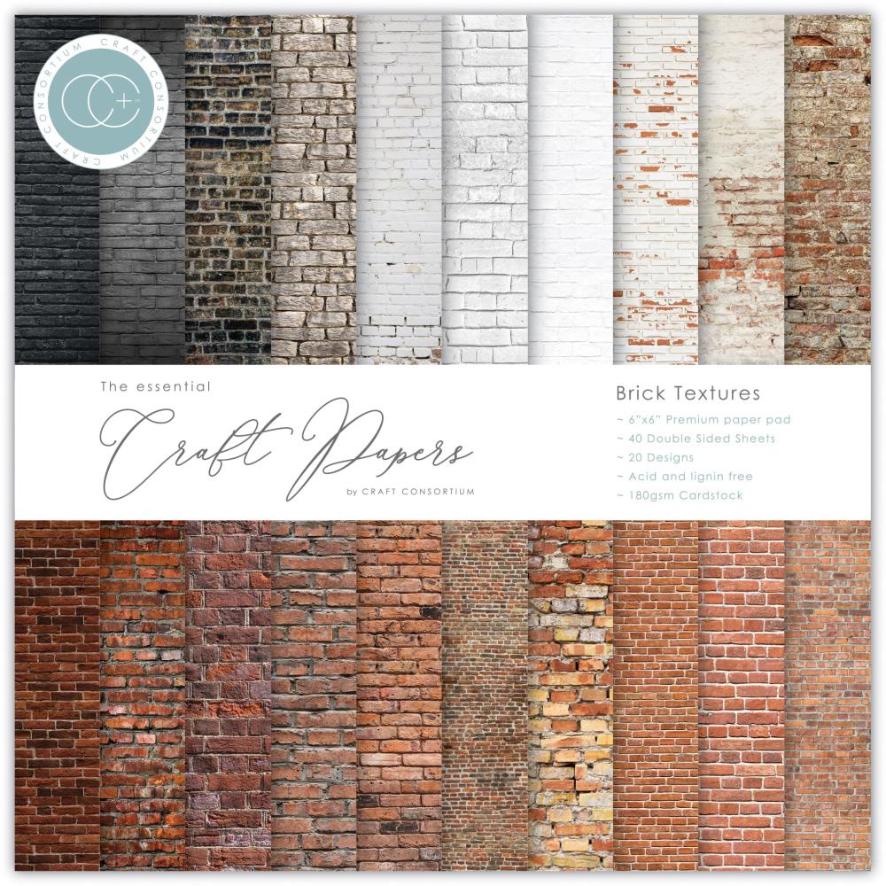 Craft Consortium 6"x6" Double-Sided Paper Pad: Brick Textures, 40/Pkg (CPAD019B)