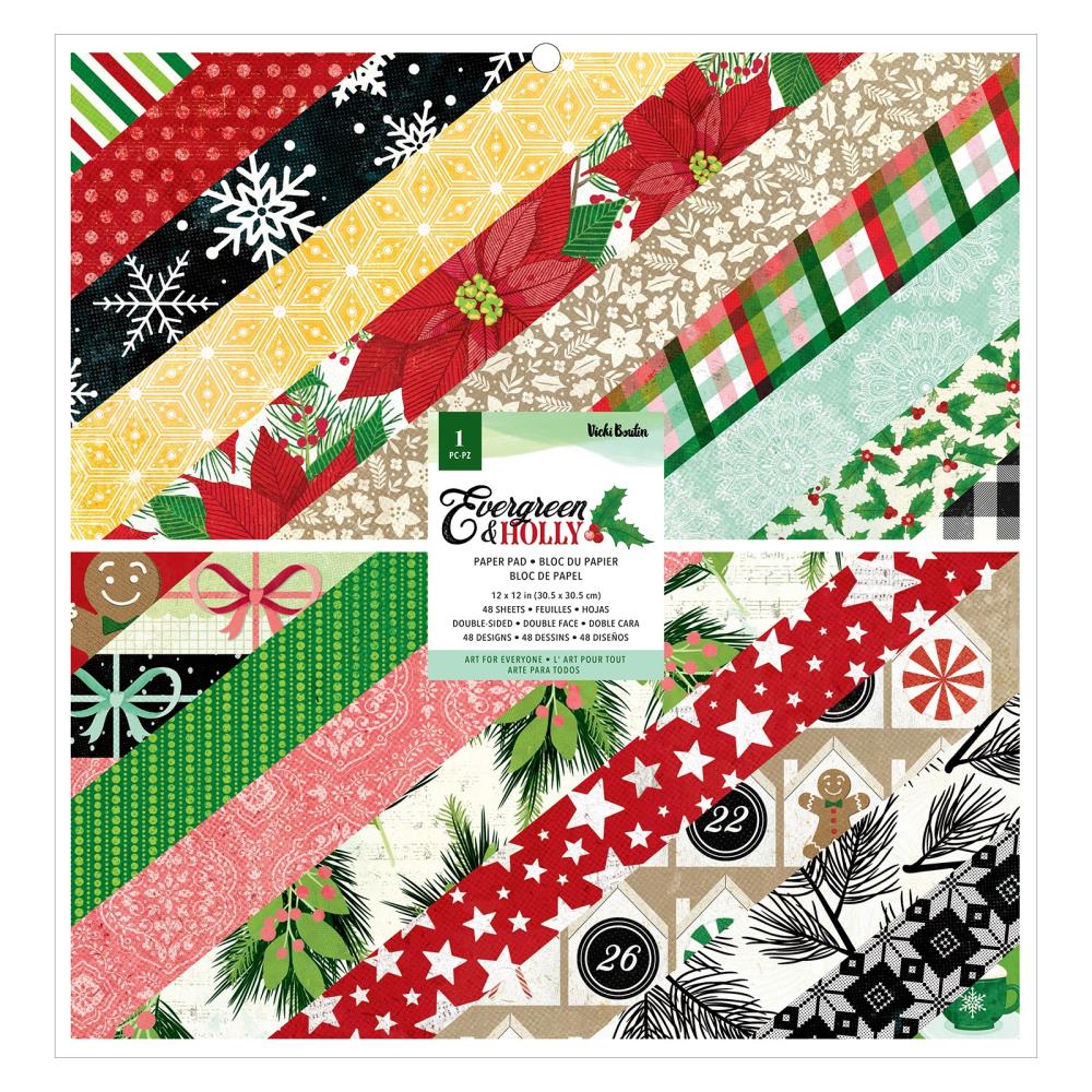 Vicki Boutin Evergreen and Holly 12"x12" Double Sided Paper Pad (VBEH3704)