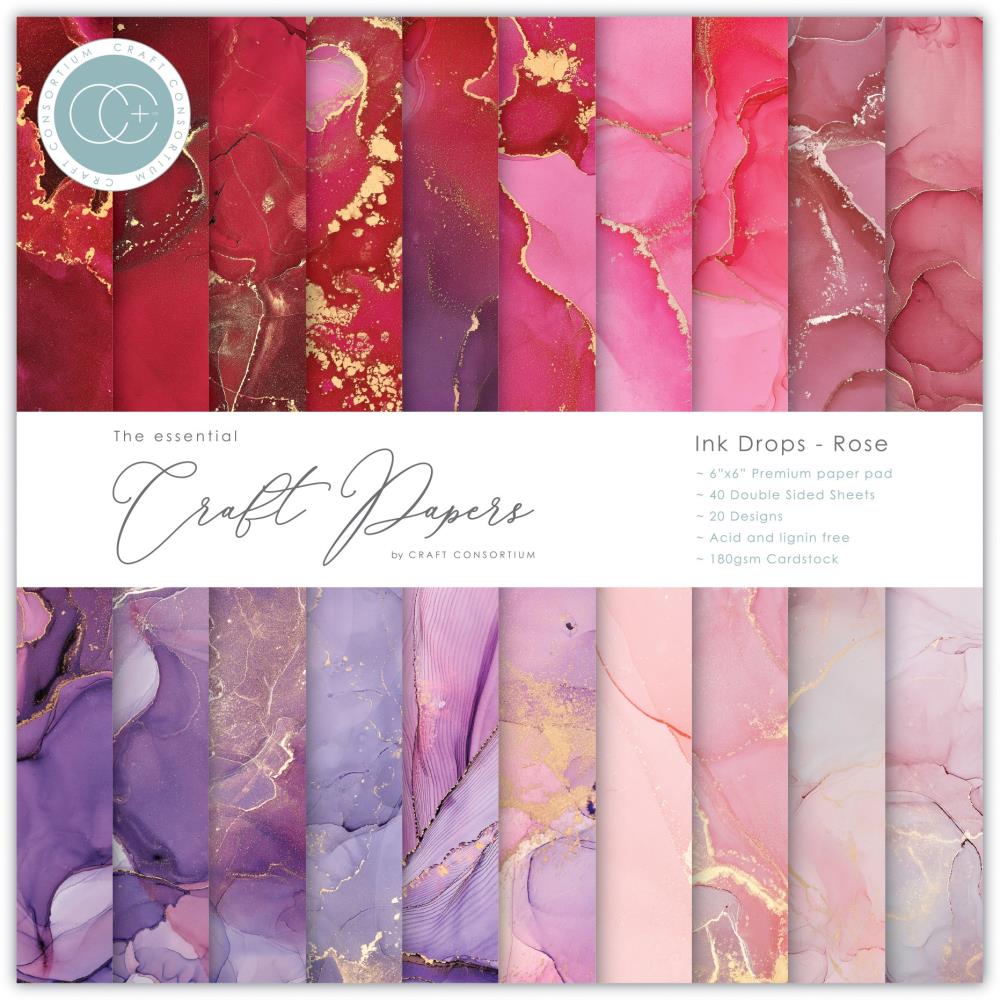 Craft Consortium 6"x6" Double Sided Paper Pad: Ink Drops, Rose (CPAD022B)