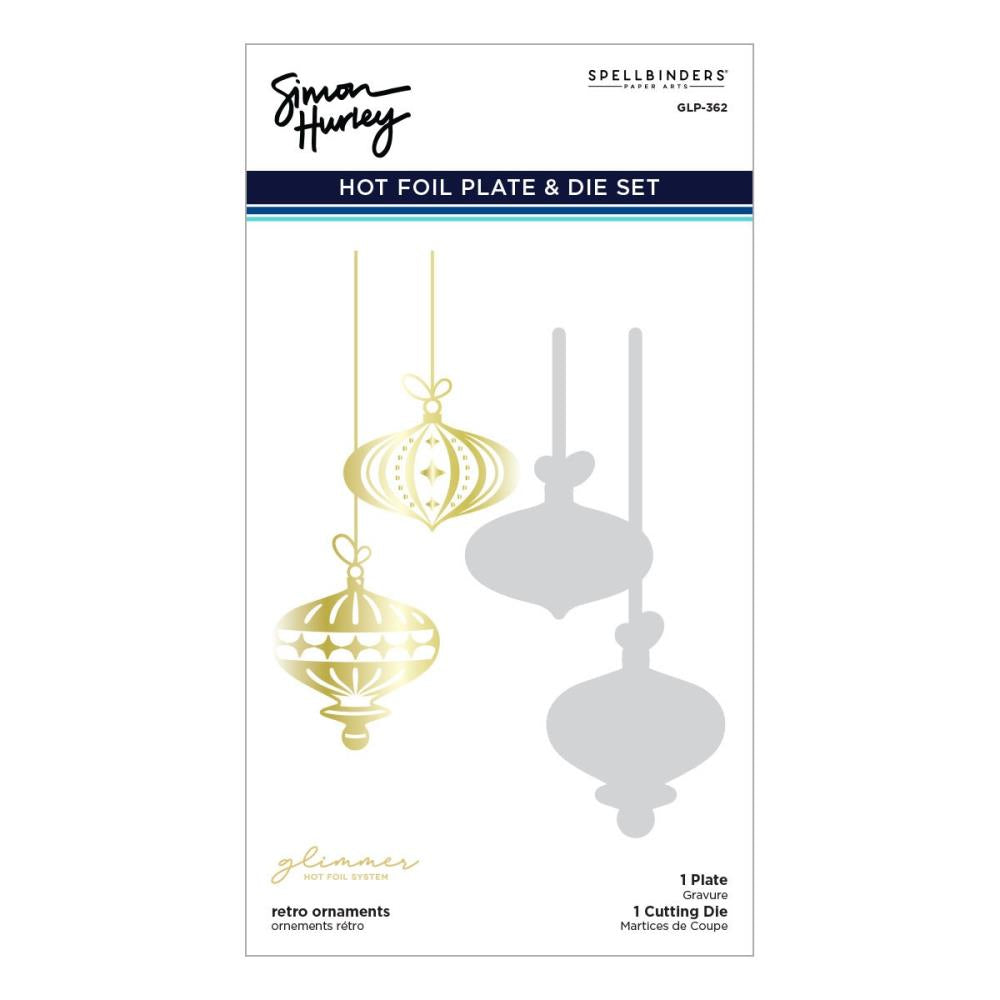 Spellbinders Joyful Christmas Glimmer Hot Foil Plate: Retro Ornaments, by Simon Hurley (GLP362)