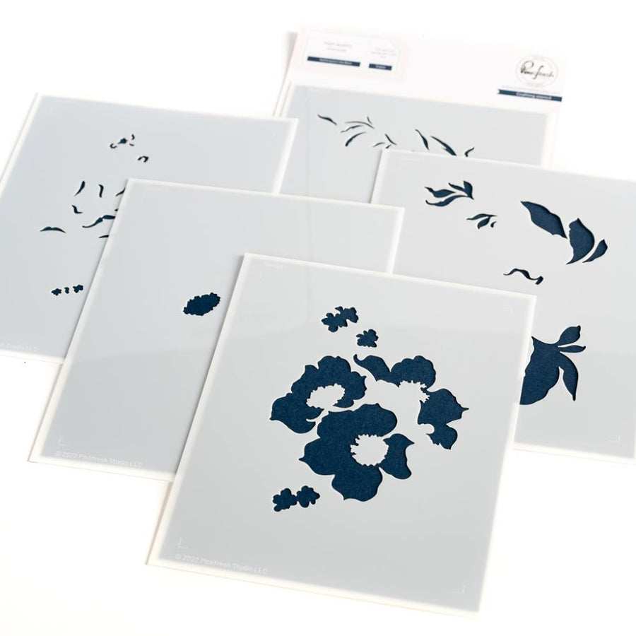 Pinkfresh Studio Stencils 4.25X5.25 5/Pkg Floral Print Circle