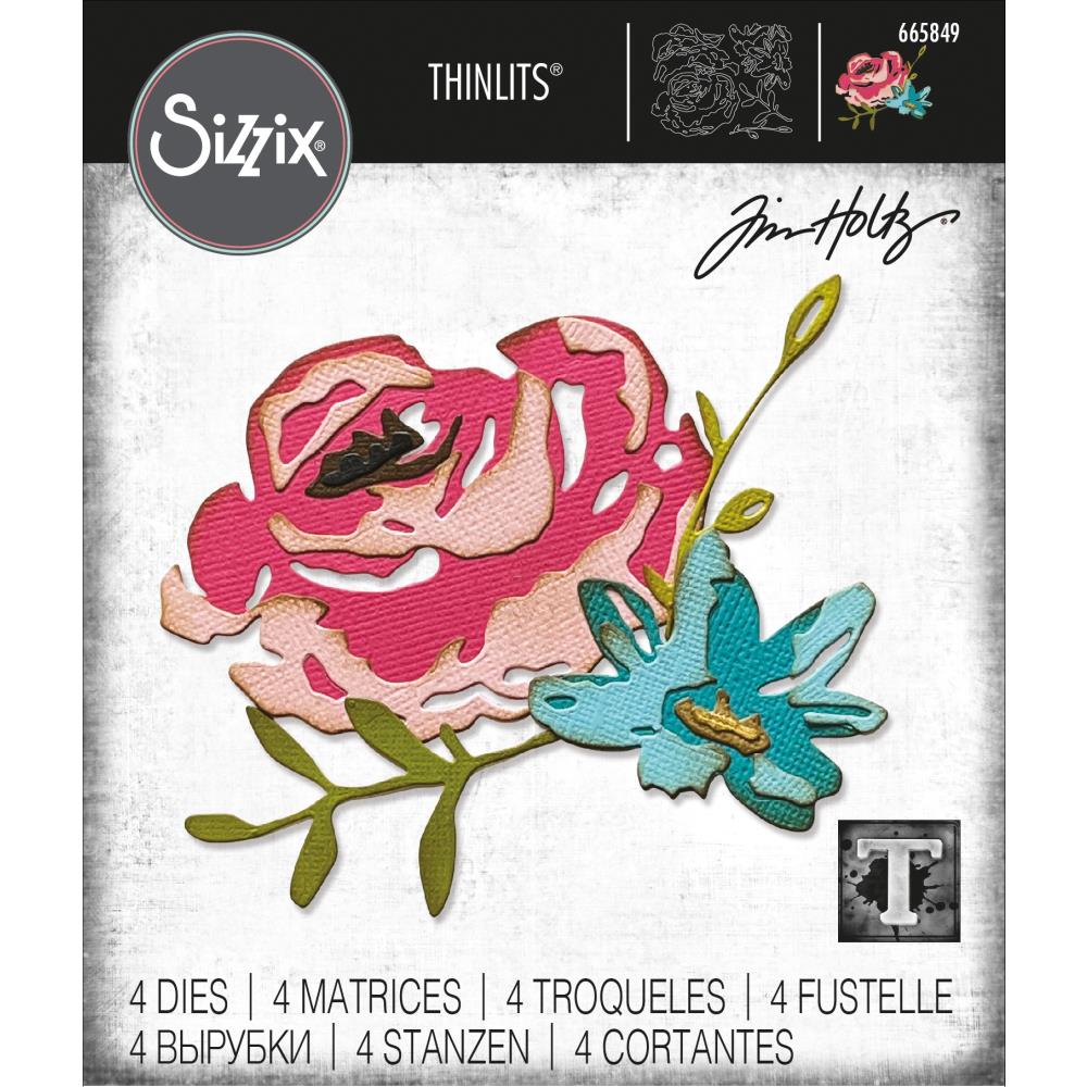 Sizzix Thinlits Dies: Brushstroke Flowers #4, 4/Pkg, by Tim Holtz (665849)