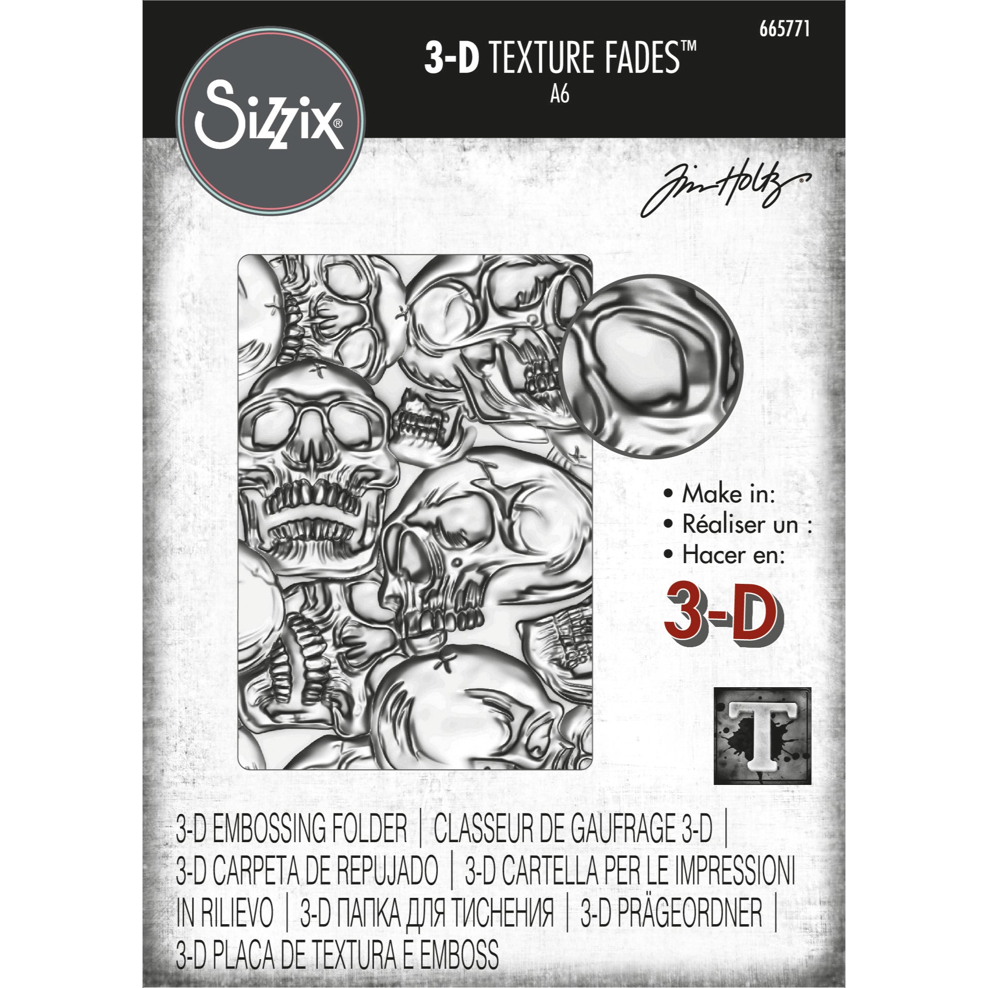 Sizzix 3-D Texture Fades Embossing Folder: Skulls, by Tim Holtz (665771)