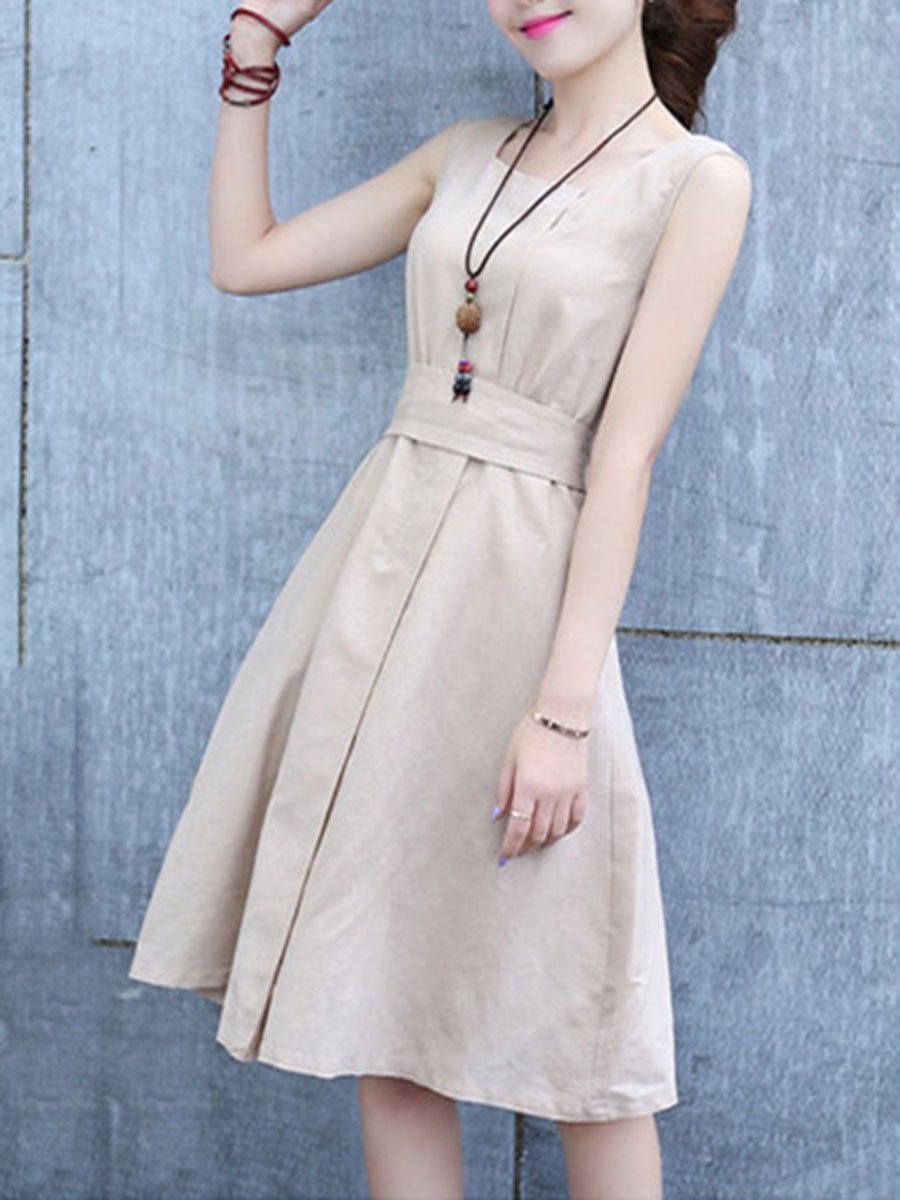 round neck bowknot plain skater dress