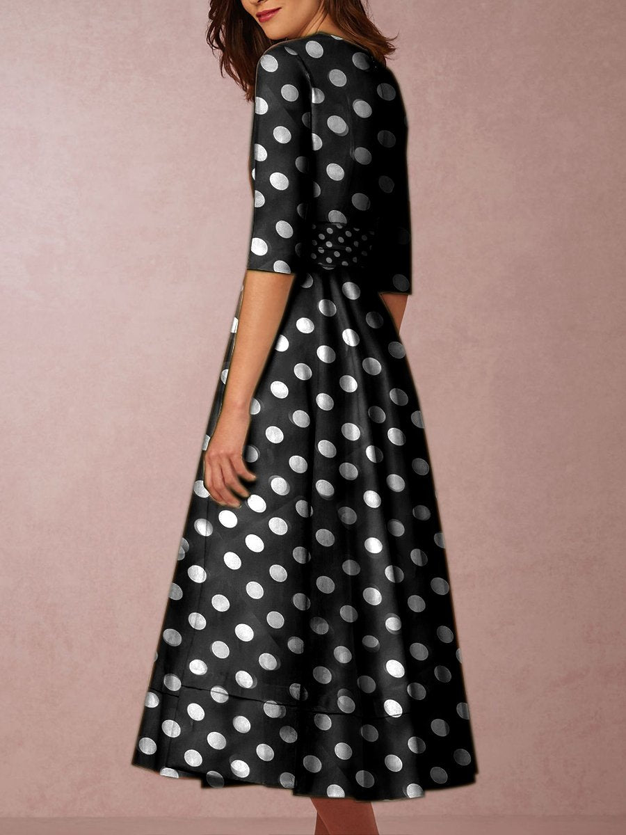 v neck polka dot skater dress