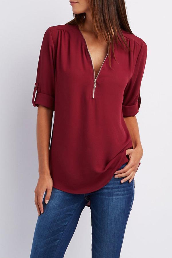 v neck patchwork plain blouses