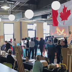 Big crowd around our table at the Communitech Holiday Show