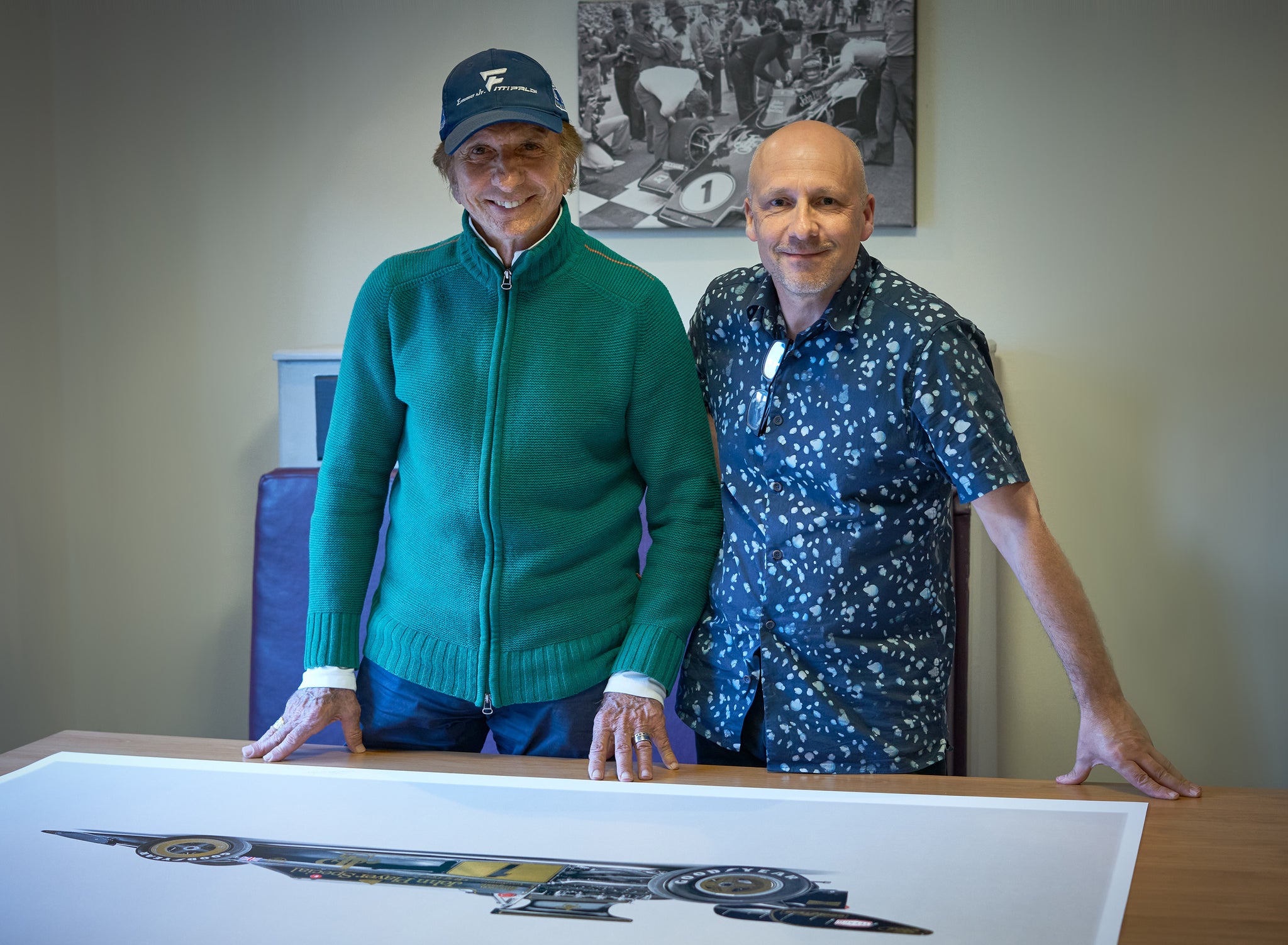 Alan Thornton, artist and photographer, and Emerson Fittipaldi, two-time Formula 1 World Drivers' Champion