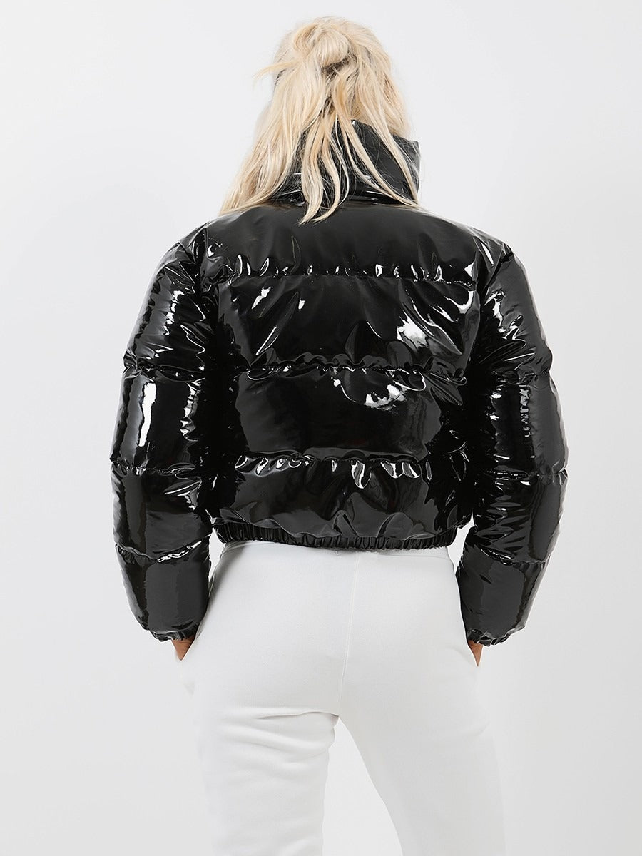 PVC Leather Cropped Puffer Jacket 