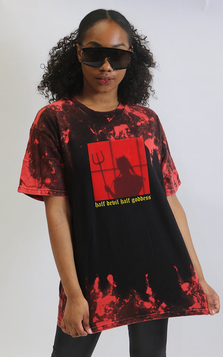 Half Devil Half Goddess Red Vulcanized Lava Black T Shirt Splashy