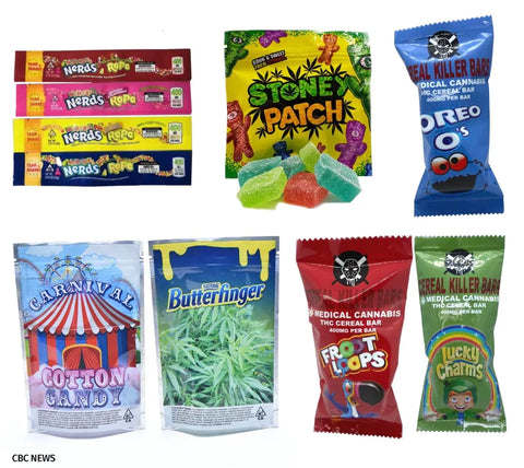 Cannabis Edibles made to look like Candy Brands